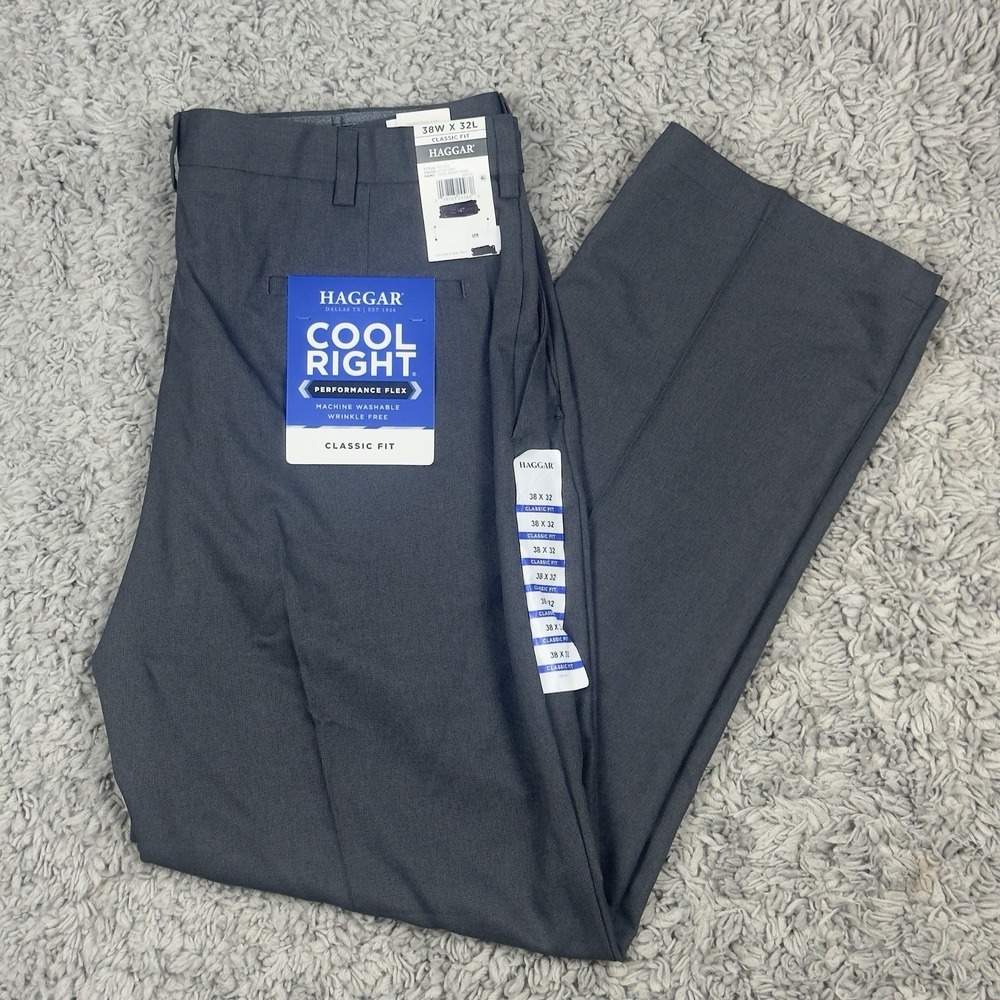 NWT HAGGAR Cool Right Performance Flex Stretch Dress Pants 38x32 Classic Fit